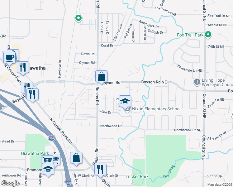 map of restaurants, bars, coffee shops, grocery stores, and more near 125 Boyson Road in Hiawatha