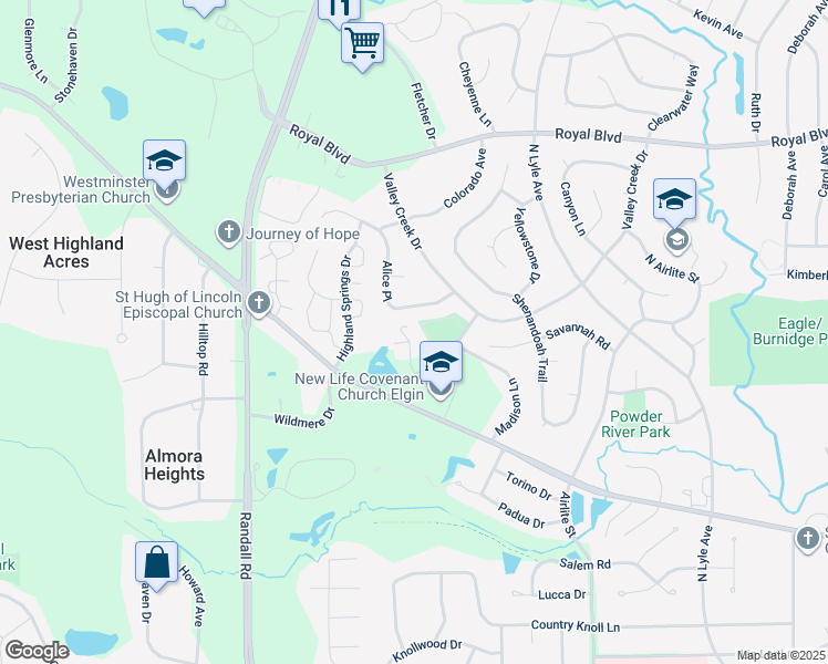 map of restaurants, bars, coffee shops, grocery stores, and more near 515 Autumn Court in Elgin