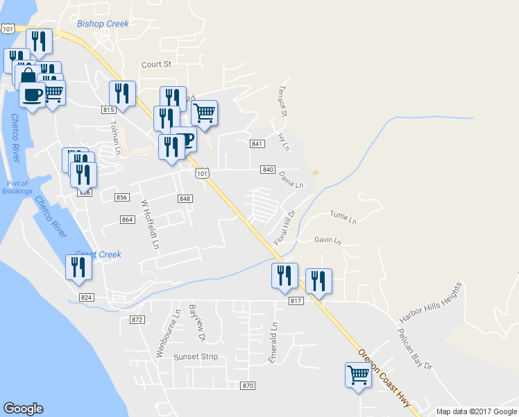 map of restaurants, bars, coffee shops, grocery stores, and more near 16117 U.S. 101 in Brookings