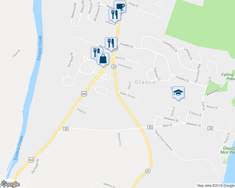 map of restaurants, bars, coffee shops, grocery stores, and more near 2262 New York 32 in Saugerties