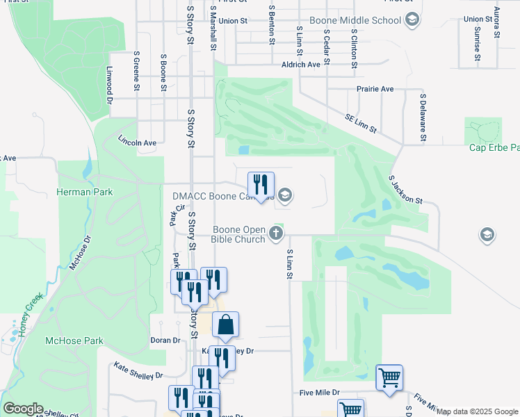 map of restaurants, bars, coffee shops, grocery stores, and more near 1125 Hancock Drive in Boone