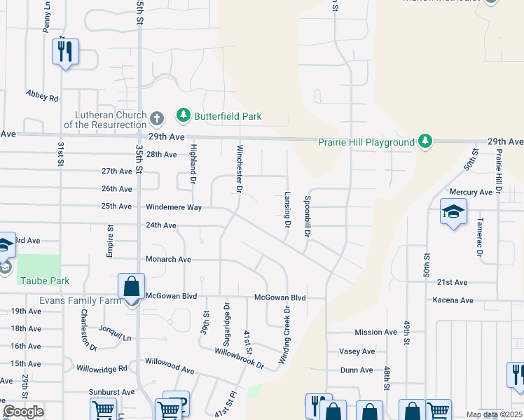 map of restaurants, bars, coffee shops, grocery stores, and more near 4080 Windemere Way in Marion