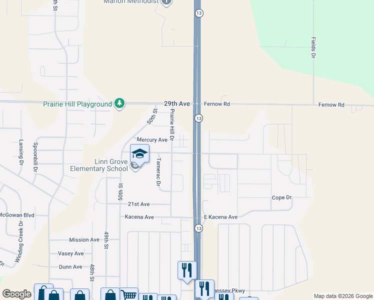 map of restaurants, bars, coffee shops, grocery stores, and more near 2529 Prairie Hill Drive in Marion