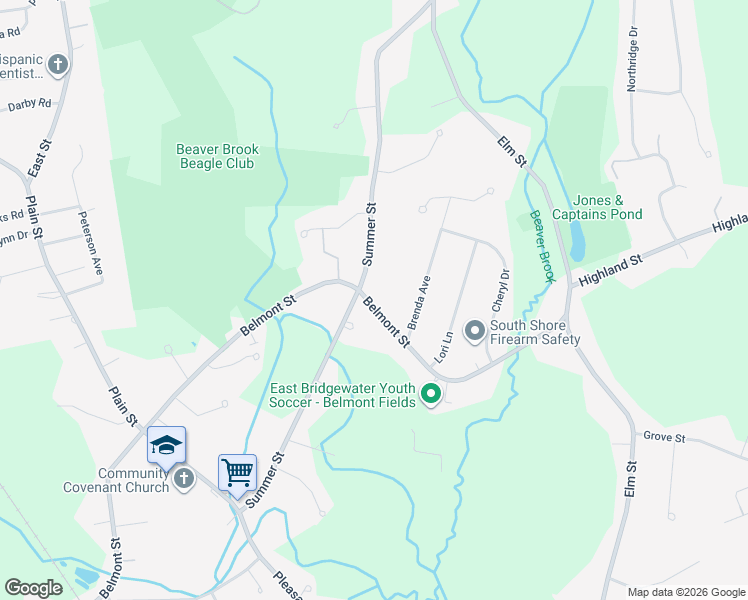 map of restaurants, bars, coffee shops, grocery stores, and more near 320 Belmont Street in East Bridgewater