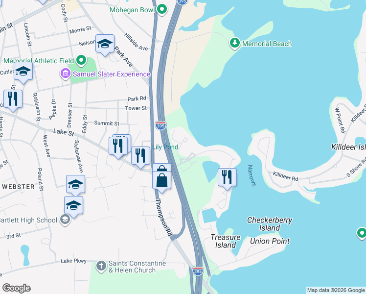 map of restaurants, bars, coffee shops, grocery stores, and more near 406 Beacon Park Road in Webster