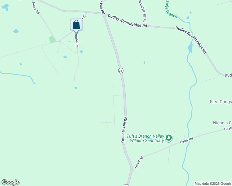 map of restaurants, bars, coffee shops, grocery stores, and more near 264 Dresser Hill Road in Dudley