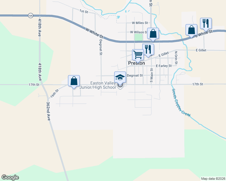 map of restaurants, bars, coffee shops, grocery stores, and more near 402 West South Street in Preston