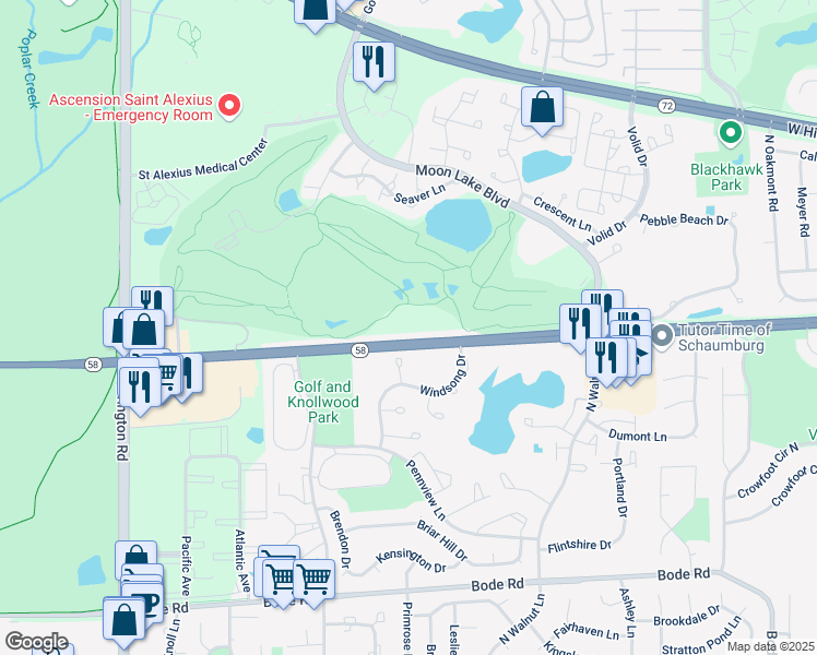 map of restaurants, bars, coffee shops, grocery stores, and more near 2250 West Golf Road in Hoffman Estates