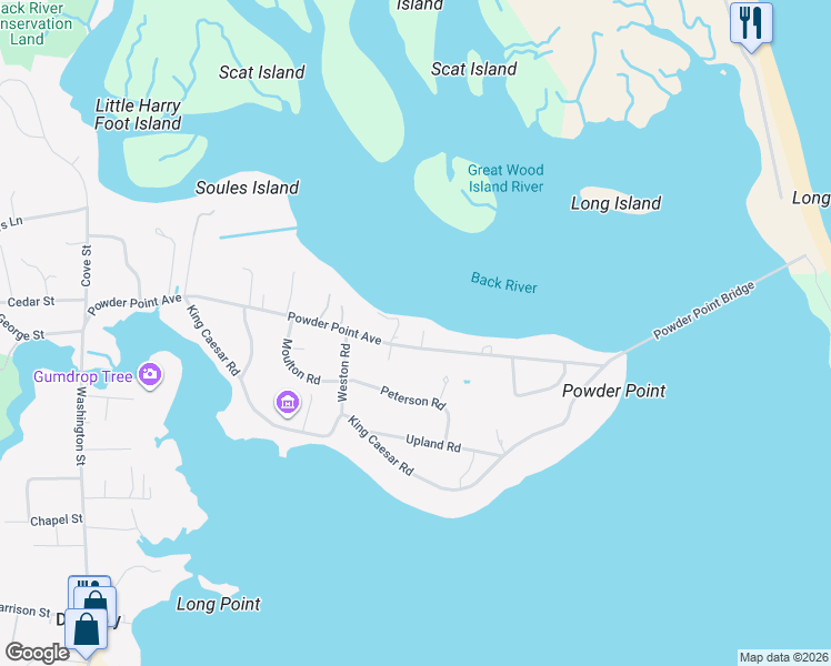 map of restaurants, bars, coffee shops, grocery stores, and more near 222 Powder Point Avenue in Duxbury