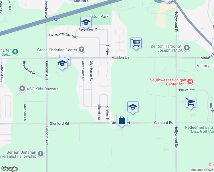 map of restaurants, bars, coffee shops, grocery stores, and more near 3919 Kristine Street in St. Joseph