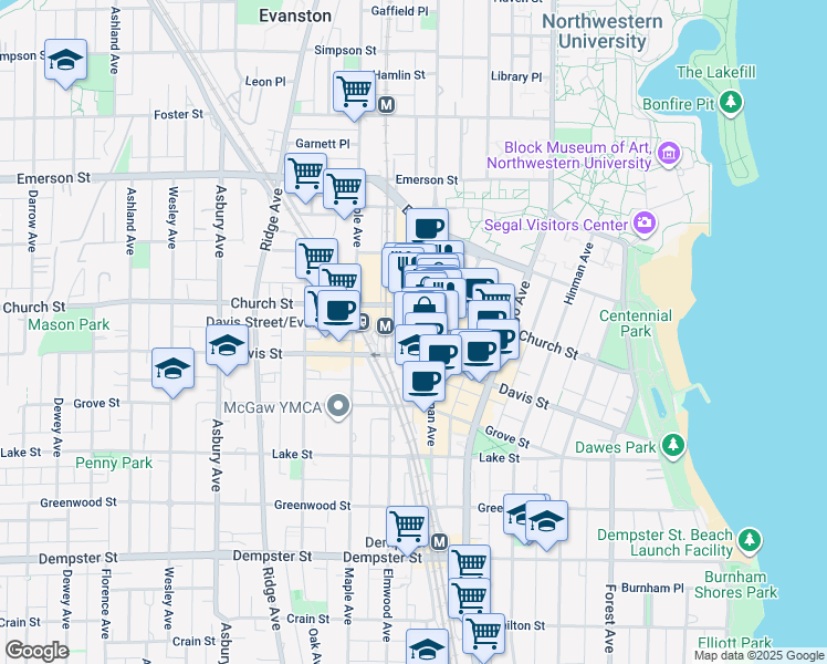map of restaurants, bars, coffee shops, grocery stores, and more near 1620 N Sherman Avenue in Evanston