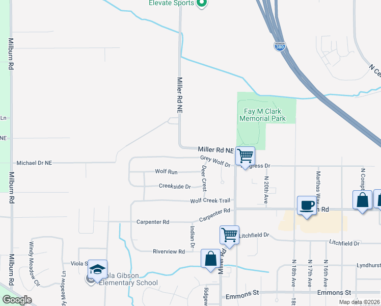 map of restaurants, bars, coffee shops, grocery stores, and more near 1200 Miller Road in Hiawatha