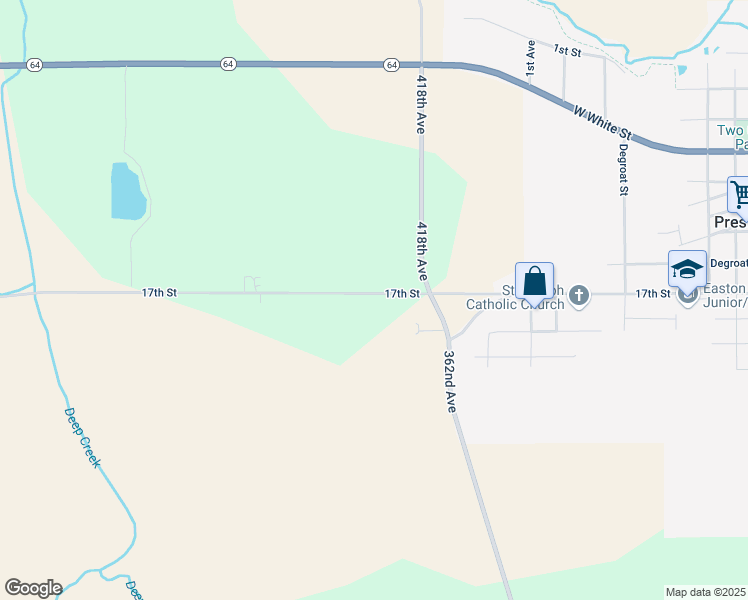 map of restaurants, bars, coffee shops, grocery stores, and more near 41631 17th Street in Preston