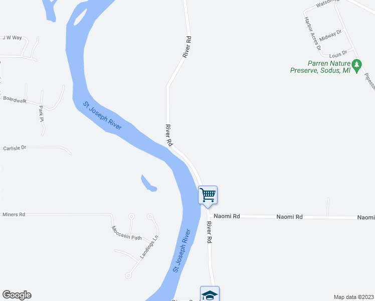 map of restaurants, bars, coffee shops, grocery stores, and more near 3897 River Road in Sodus Township