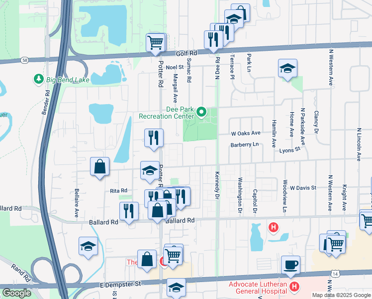 map of restaurants, bars, coffee shops, grocery stores, and more near 9209 Bumblebee Drive in Des Plaines