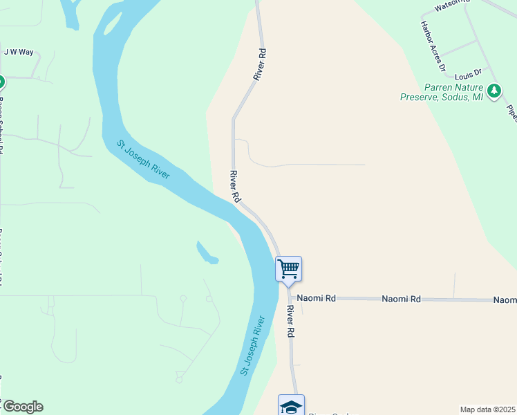 map of restaurants, bars, coffee shops, grocery stores, and more near 3897 River Road in Sodus Township