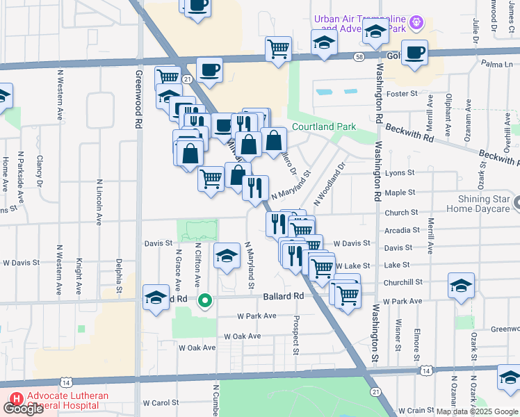 map of restaurants, bars, coffee shops, grocery stores, and more near in Niles
