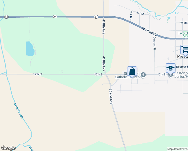 map of restaurants, bars, coffee shops, grocery stores, and more near 41631 17th Street in Preston