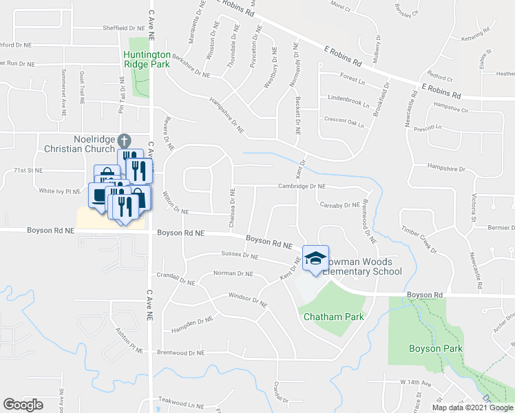 map of restaurants, bars, coffee shops, grocery stores, and more near 7004 Surrey Drive Northeast in Cedar Rapids