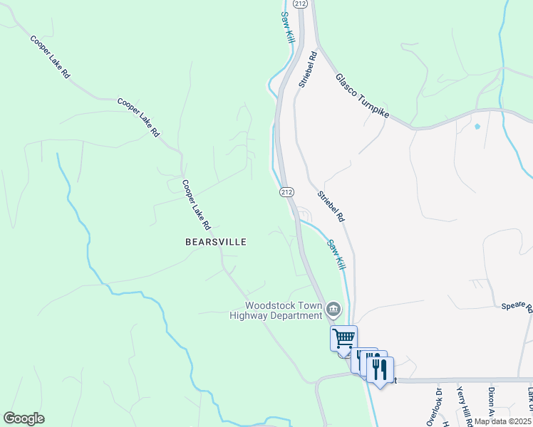 map of restaurants, bars, coffee shops, grocery stores, and more near 20 Ballantine Lane in Bearsville
