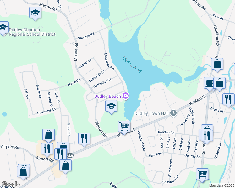 map of restaurants, bars, coffee shops, grocery stores, and more near 15 Delaney Avenue in Dudley