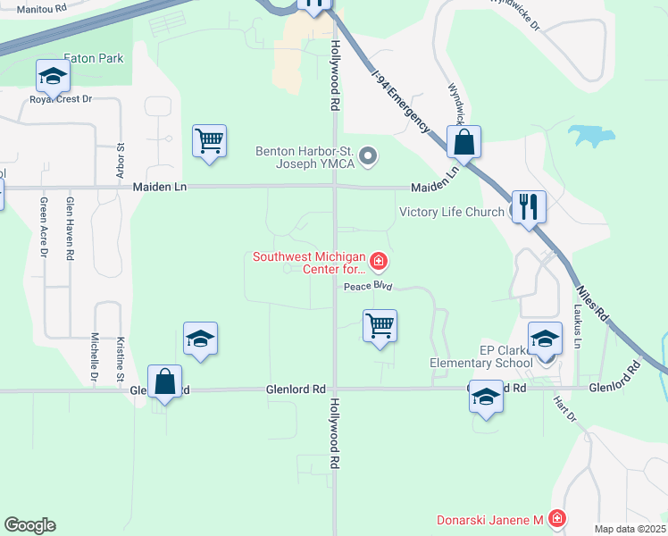 map of restaurants, bars, coffee shops, grocery stores, and more near 3900 Hollywood Road in Saint Joseph