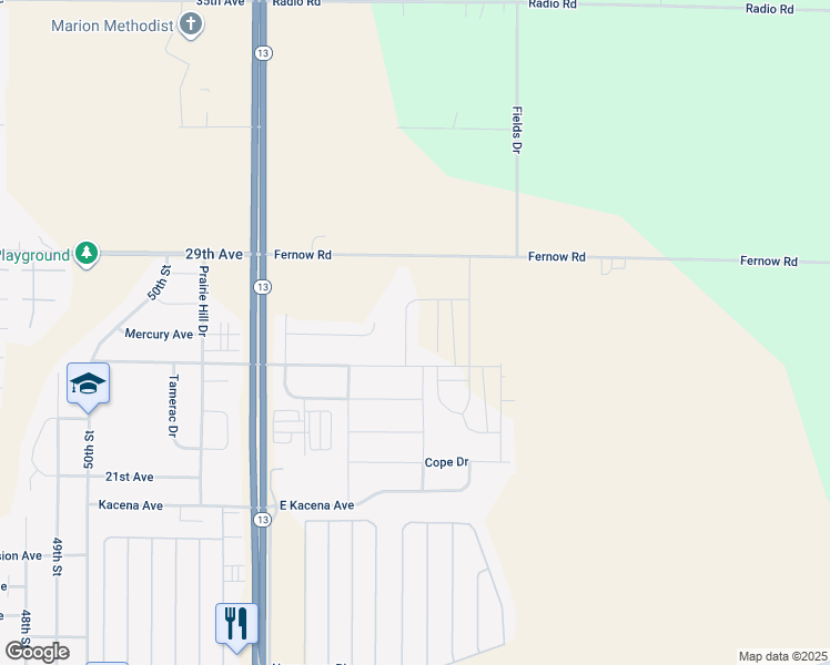 map of restaurants, bars, coffee shops, grocery stores, and more near 2585 Burns Drive in Marion