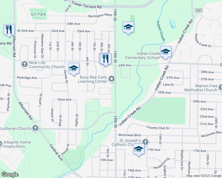 map of restaurants, bars, coffee shops, grocery stores, and more near 600 Magnolia Lane in Marion