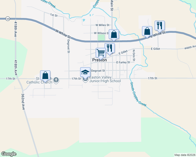 map of restaurants, bars, coffee shops, grocery stores, and more near 199 West School Street in Preston
