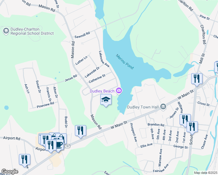 map of restaurants, bars, coffee shops, grocery stores, and more near 15 Delaney Avenue in Dudley