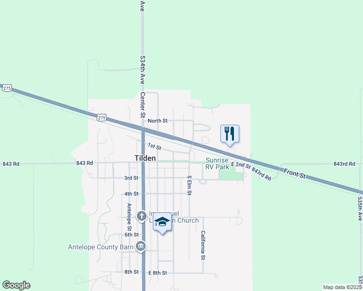 map of restaurants, bars, coffee shops, grocery stores, and more near 355 Front Street in Tilden