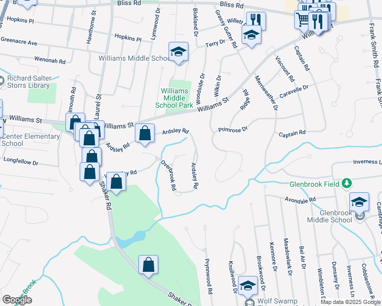 map of restaurants, bars, coffee shops, grocery stores, and more near 252 Ardsley Road in Longmeadow