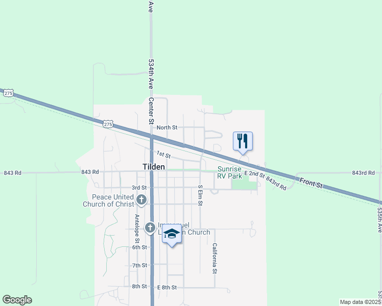 map of restaurants, bars, coffee shops, grocery stores, and more near 347 Front Street in Tilden