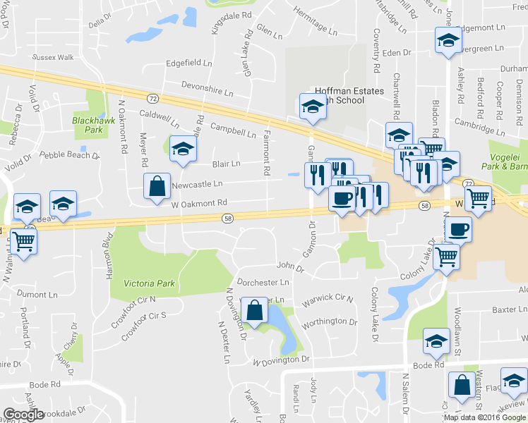 map of restaurants, bars, coffee shops, grocery stores, and more near 1149 West Golf Road in Hoffman Estates