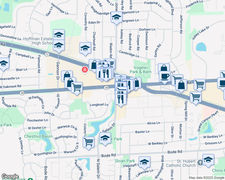 map of restaurants, bars, coffee shops, grocery stores, and more near 801 West Golf Road in Schaumburg