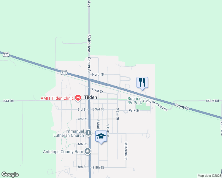 map of restaurants, bars, coffee shops, grocery stores, and more near 333 Front Street in Tilden