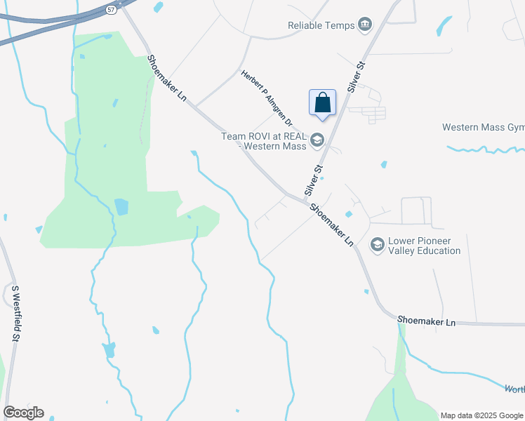 map of restaurants, bars, coffee shops, grocery stores, and more near 599 Shoemaker Lane in Agawam