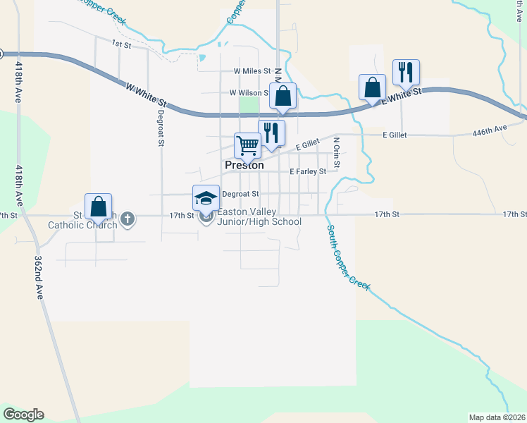 map of restaurants, bars, coffee shops, grocery stores, and more near 142 Elliot Street in Preston