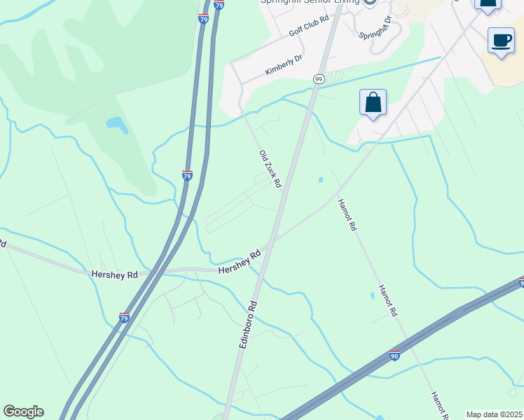 map of restaurants, bars, coffee shops, grocery stores, and more near 2906 Copperleaf Drive in Erie