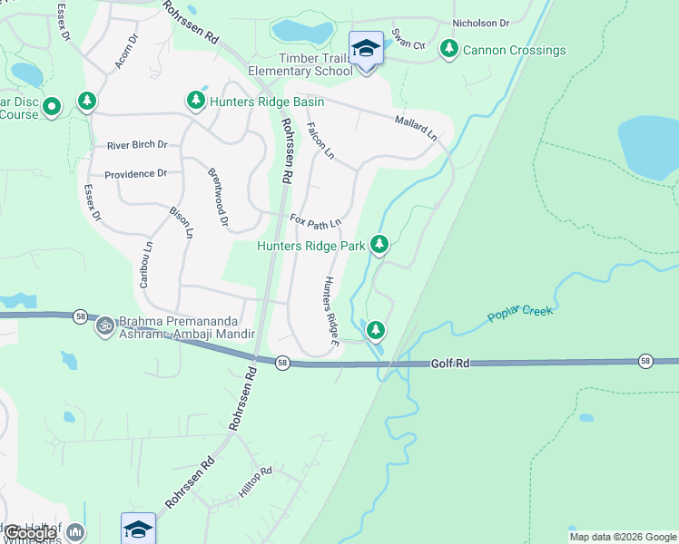 map of restaurants, bars, coffee shops, grocery stores, and more near 1305 Hunters Ridge East in Hoffman Estates