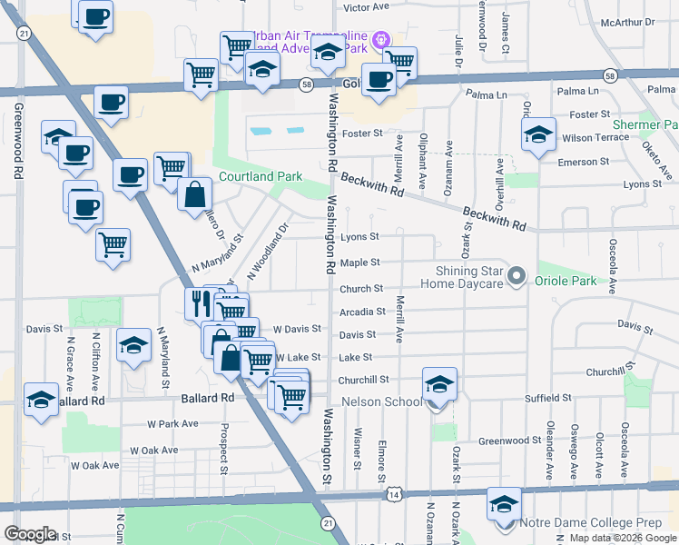 map of restaurants, bars, coffee shops, grocery stores, and more near 7940 Church Street in Morton Grove