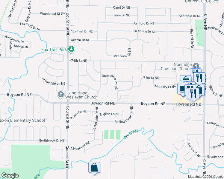 map of restaurants, bars, coffee shops, grocery stores, and more near 1008 Doubletree Court Northeast in Cedar Rapids