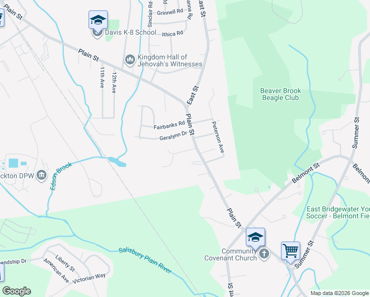 map of restaurants, bars, coffee shops, grocery stores, and more near 17 Cappy's Way in Brockton
