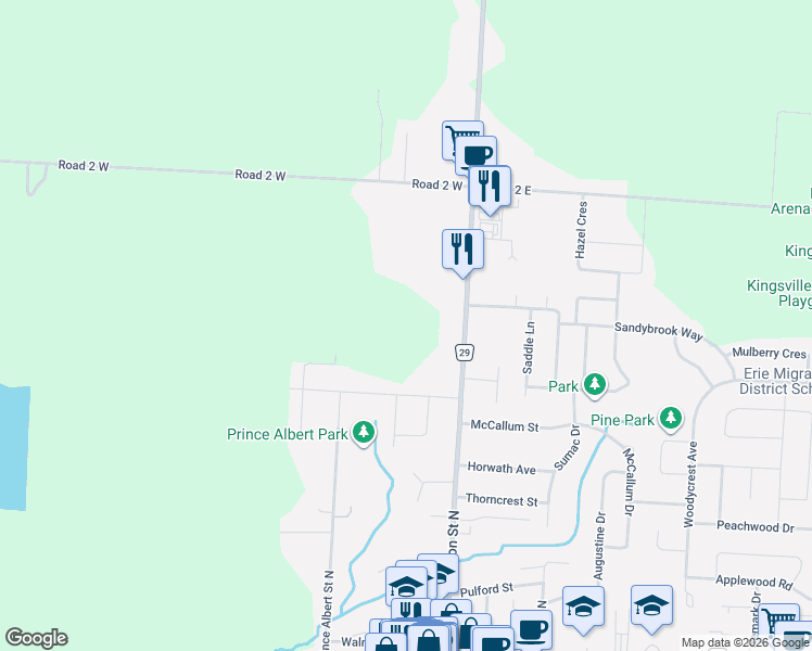 map of restaurants, bars, coffee shops, grocery stores, and more near in Kingsville