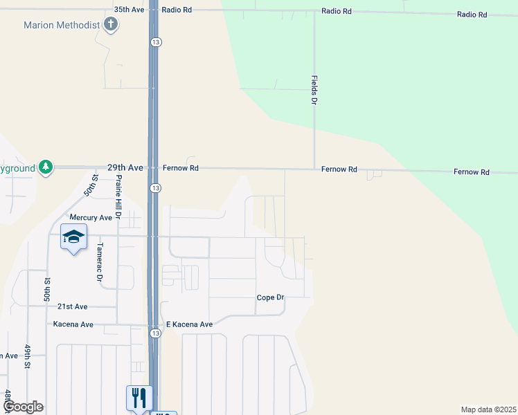 map of restaurants, bars, coffee shops, grocery stores, and more near 2585 Burns Drive in Marion