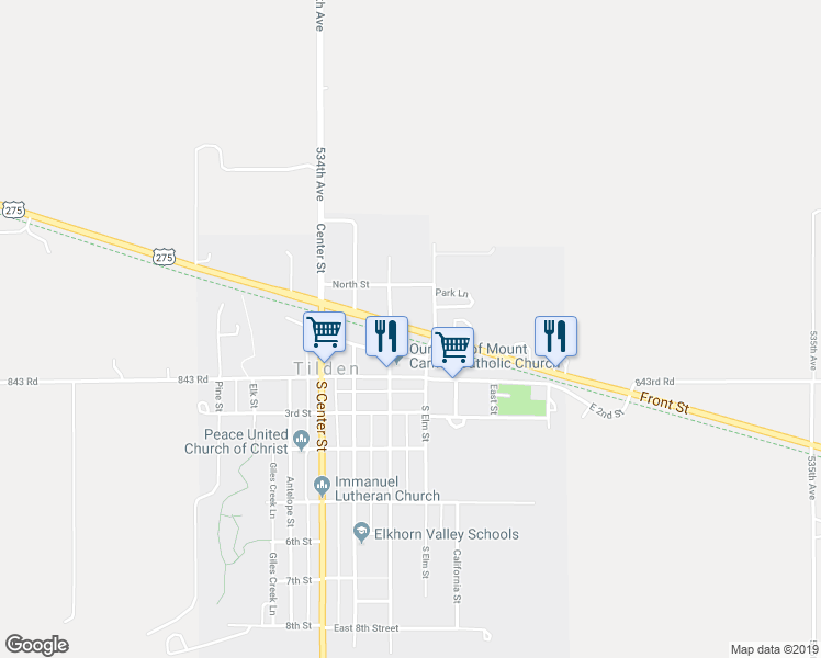 map of restaurants, bars, coffee shops, grocery stores, and more near 350 Front St in Tilden