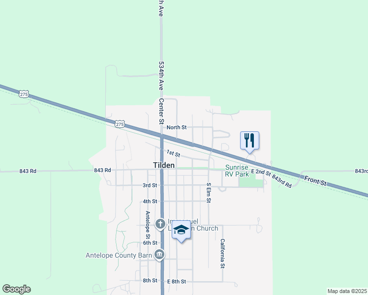 map of restaurants, bars, coffee shops, grocery stores, and more near 239 Front Street in Tilden