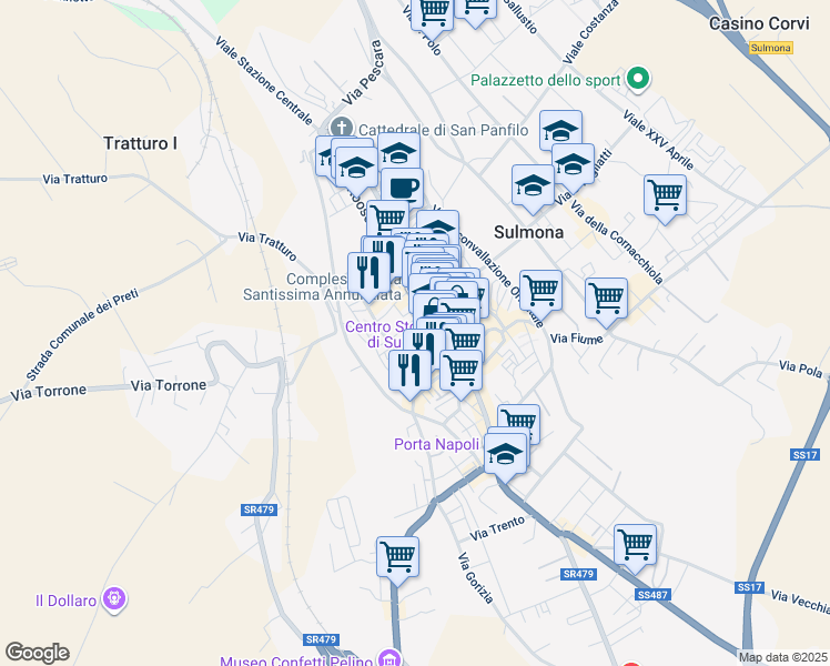 map of restaurants, bars, coffee shops, grocery stores, and more near 4 Vicolo Battista in Sulmona