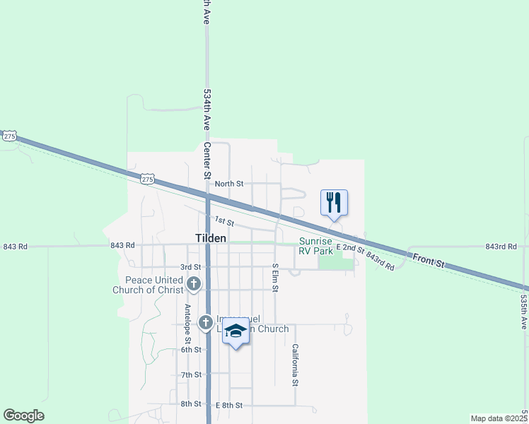 map of restaurants, bars, coffee shops, grocery stores, and more near 340 Front Street in Tilden