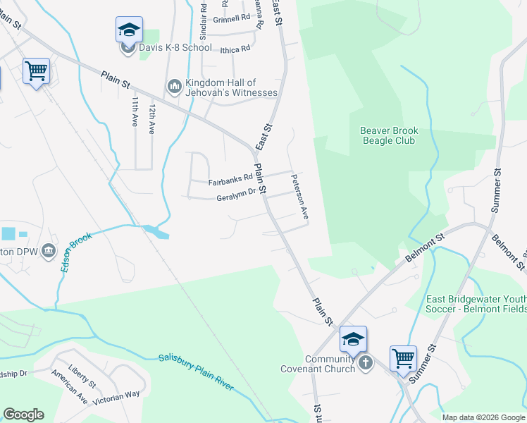 map of restaurants, bars, coffee shops, grocery stores, and more near 17 Cappy's Way in Brockton